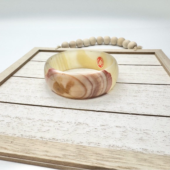 Vintage Mexico Natural Agate Quartz Mixed Color Bangle Bracelet Stamped - Picture 12 of 13